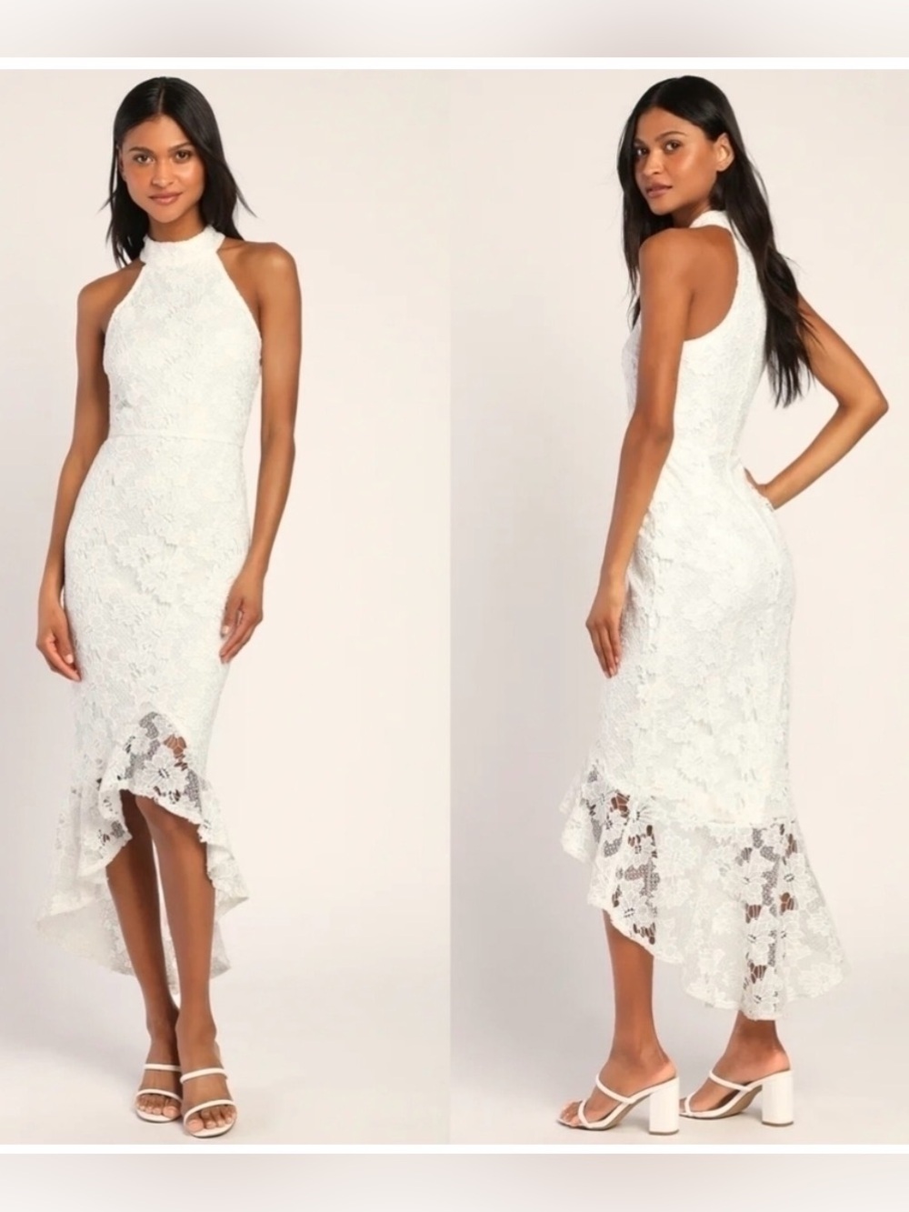 Lulus All the Charm White Lace Sleeveless High-Low Dress Size Large Bridal